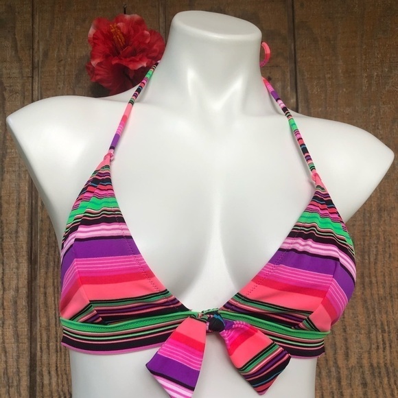 Victoria's Secret Other - Vs Striped Bikini Top Halter Tie Neck Small